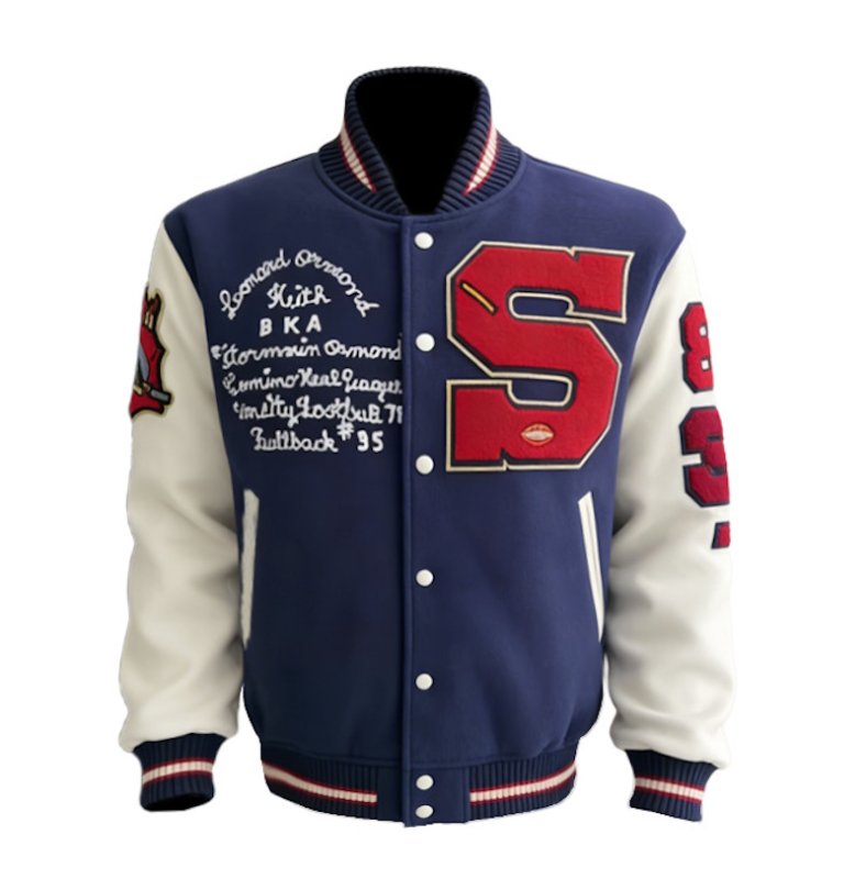 画像2: Alcatraz Embroidery Leather-Sleeve Varsity Jacket BASEBALL JACKET baseball uniform jacket blouson  ユニセックス 男女兼用 アルカトラズ刺繍レザースリーブ スタジアムジャンパー スタジャン MA-1 ボンバー ジャケット ブルゾン (2)