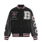 画像4: Padded American-style varsity jacket with unicorn embroideryBASEBALL JACKET baseball uniform jacket blouson  ユニセックス 男女兼用 中綿入りアメリカンBLEGCHNユニコーン刺繍 レザースリーブ スタジアムジャンパー スタジャン MA-1 ボンバー ジャケット ブルゾン (4)