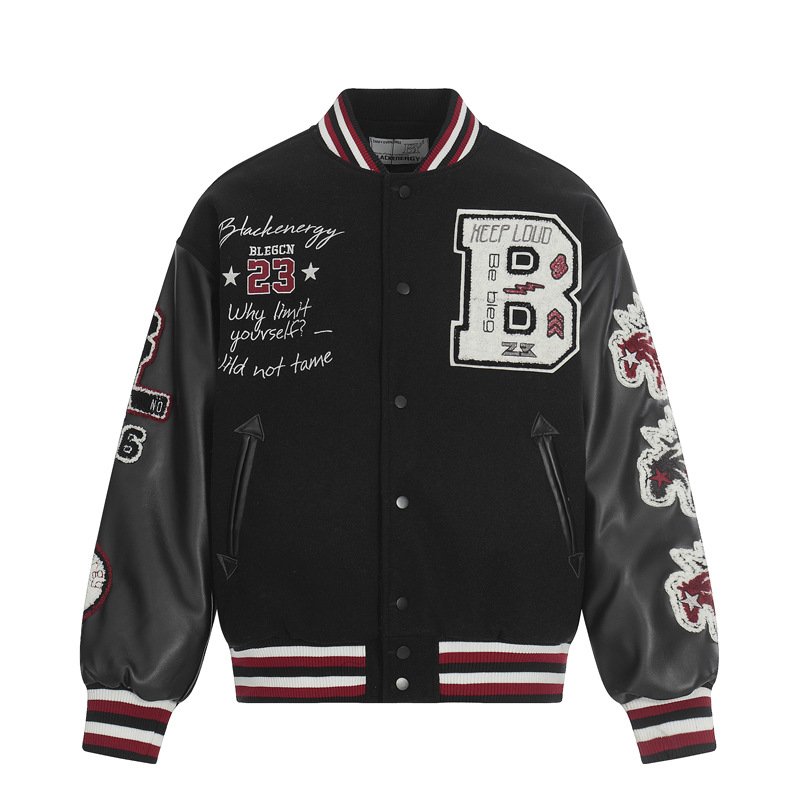 画像4: Padded American-style varsity jacket with unicorn embroideryBASEBALL JACKET baseball uniform jacket blouson  ユニセックス 男女兼用 中綿入りアメリカンBLEGCHNユニコーン刺繍 レザースリーブ スタジアムジャンパー スタジャン MA-1 ボンバー ジャケット ブルゾン (4)