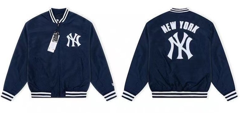 画像1: MLB New York Yankees Denim Varsity Jacket baseball uniform jacket blouson  ユニセックス 男女兼用NYニューヨークヤンキース デニムスタジャン スタジアムジャンパー  MA-1 ボンバー ジャケット ブルゾン (1)