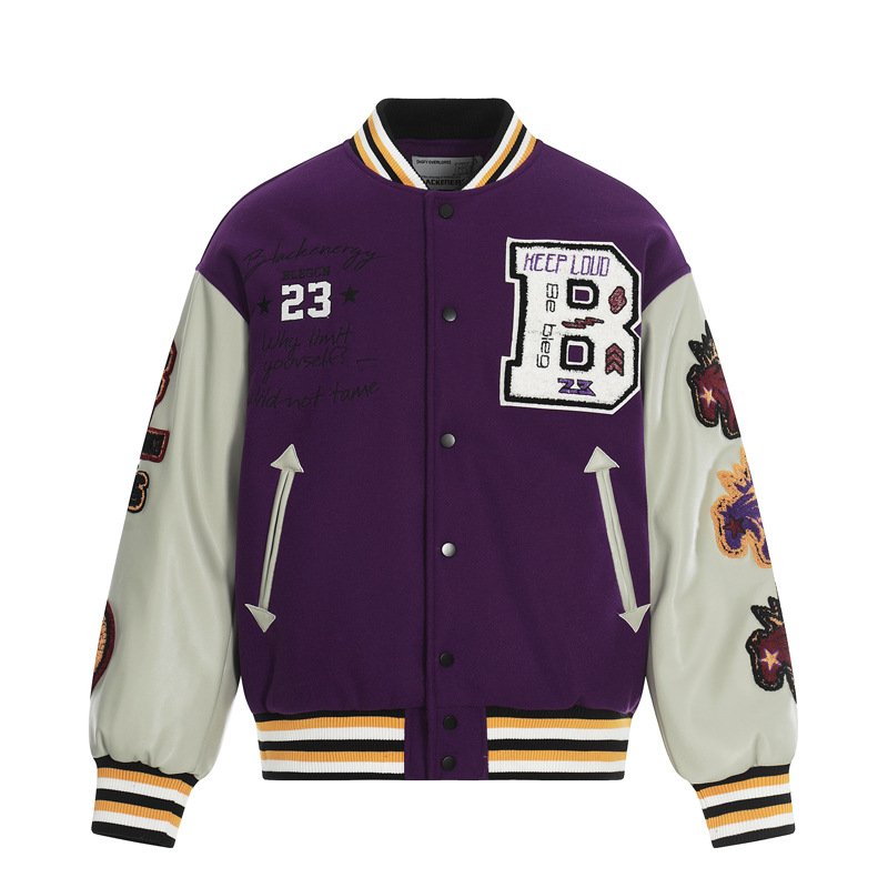 画像6: Padded American-style varsity jacket with unicorn embroideryBASEBALL JACKET baseball uniform jacket blouson  ユニセックス 男女兼用 中綿入りアメリカンBLEGCHNユニコーン刺繍 レザースリーブ スタジアムジャンパー スタジャン MA-1 ボンバー ジャケット ブルゾン (6)