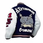 画像1: Alcatraz Embroidery Leather-Sleeve Varsity Jacket BASEBALL JACKET baseball uniform jacket blouson  ユニセックス 男女兼用 アルカトラズ刺繍レザースリーブ スタジアムジャンパー スタジャン MA-1 ボンバー ジャケット ブルゾン (1)