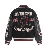 画像3: Padded American-style varsity jacket with unicorn embroideryBASEBALL JACKET baseball uniform jacket blouson  ユニセックス 男女兼用 中綿入りアメリカンBLEGCHNユニコーン刺繍 レザースリーブ スタジアムジャンパー スタジャン MA-1 ボンバー ジャケット ブルゾン (3)