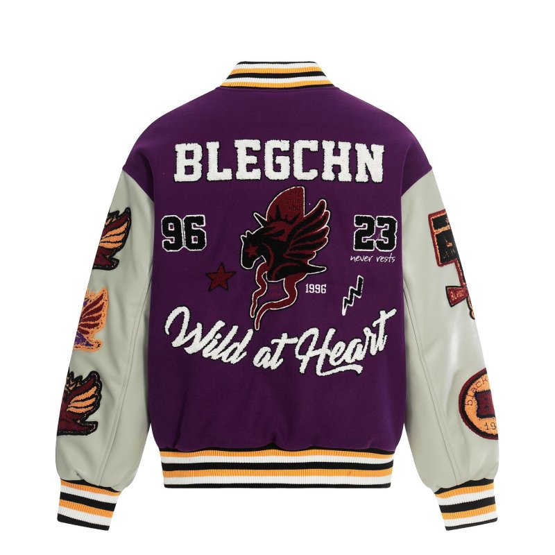 画像5: Padded American-style varsity jacket with unicorn embroideryBASEBALL JACKET baseball uniform jacket blouson  ユニセックス 男女兼用 中綿入りアメリカンBLEGCHNユニコーン刺繍 レザースリーブ スタジアムジャンパー スタジャン MA-1 ボンバー ジャケット ブルゾン (5)