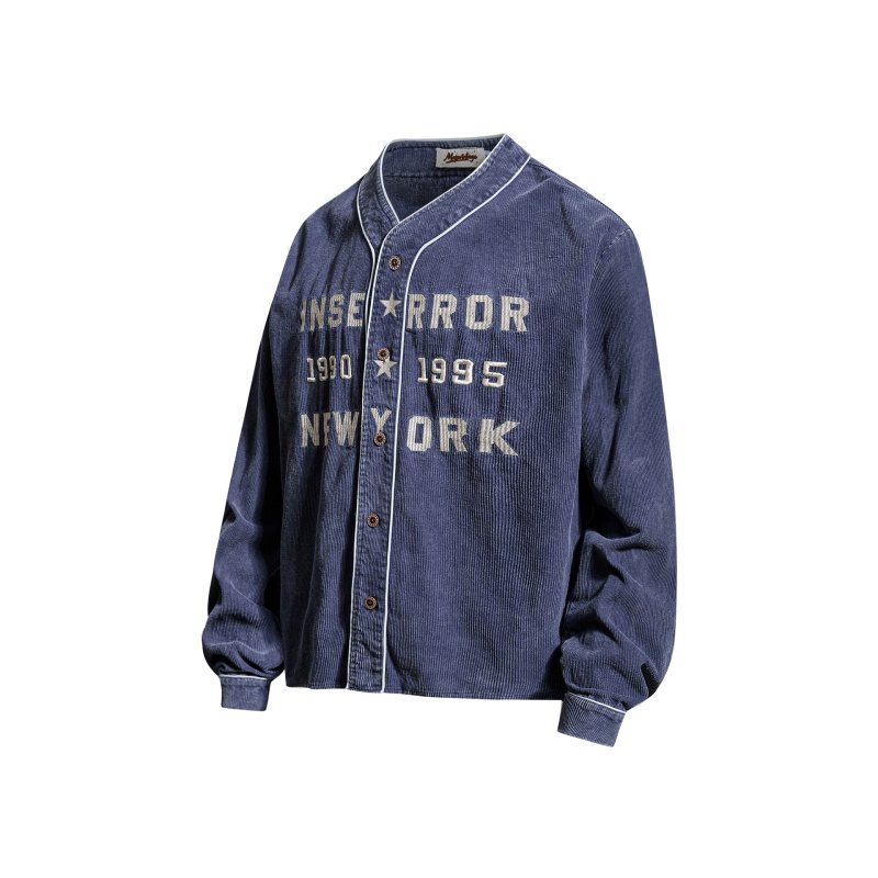 画像5: American Retro V-Neck Corduroy Baseball Jacket blouson  ユニセックス男女兼用 アメリカンレトロVネックコーデュロイベースボールジャケット ブルゾン (5)