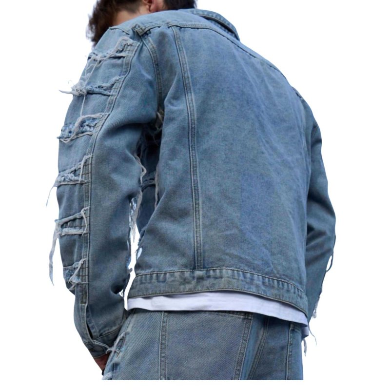 画像2: Fringed Distressed Denim Jacket blouson  ユニセックス 男女兼用 フリンジダメージデニムGジャンジャケット ブルゾン (2)