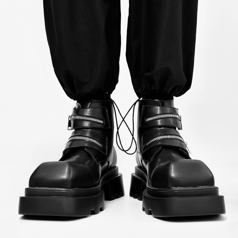 画像3: High-top platform leather boots with zip closure　男女兼用ユニセックスレザージッププラットフォームハイカットマーティンブーツ (3)