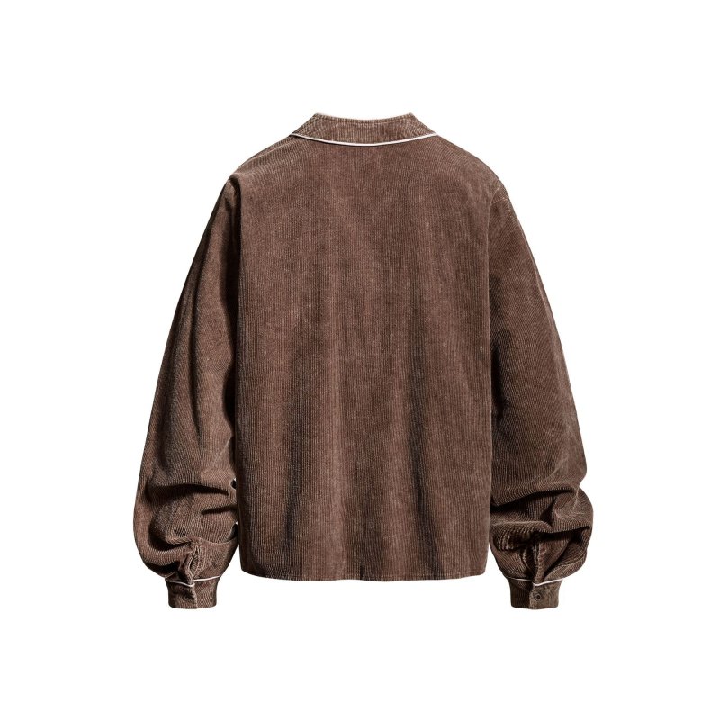 画像4: American Retro V-Neck Corduroy Baseball Jacket blouson  ユニセックス男女兼用 アメリカンレトロVネックコーデュロイベースボールジャケット ブルゾン (4)