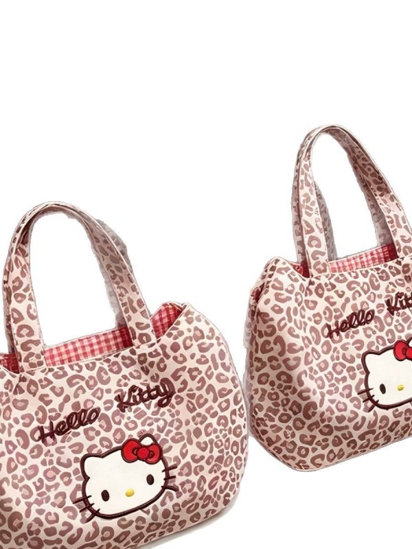 画像2: Leopard Print x Hello Kitty Tote/Shoulder Shopping Bag 　ヒョウ柄レオパード×キティートート ショルダーショッピングエコバッグ (2)