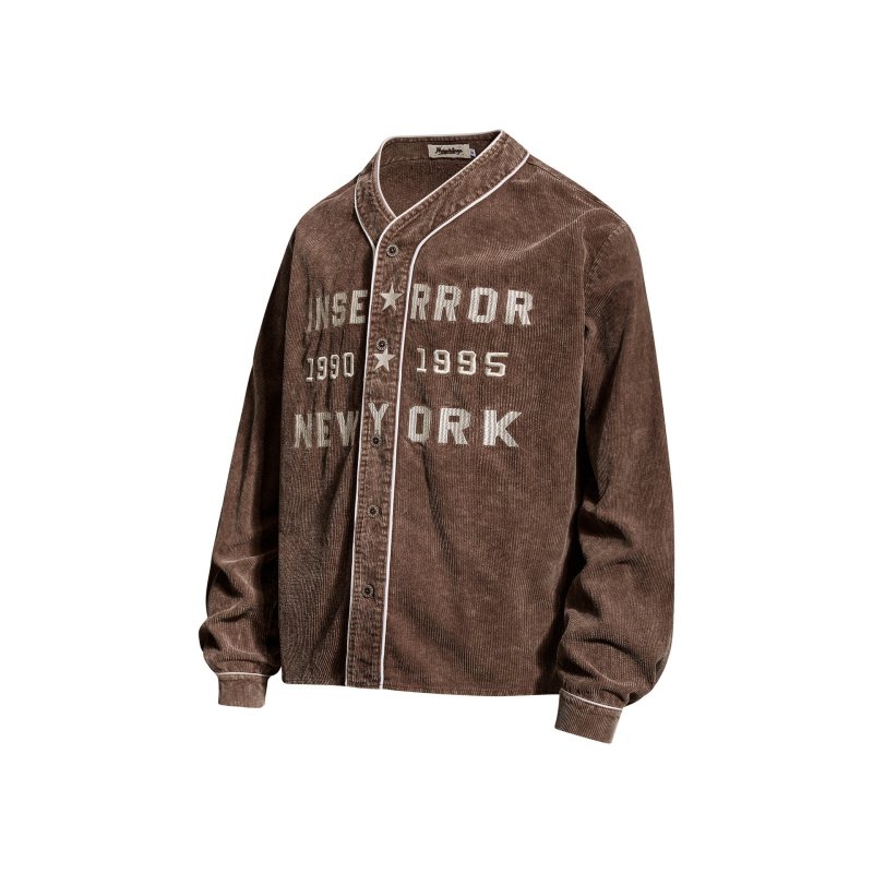 画像6: American Retro V-Neck Corduroy Baseball Jacket blouson  ユニセックス男女兼用 アメリカンレトロVネックコーデュロイベースボールジャケット ブルゾン (6)