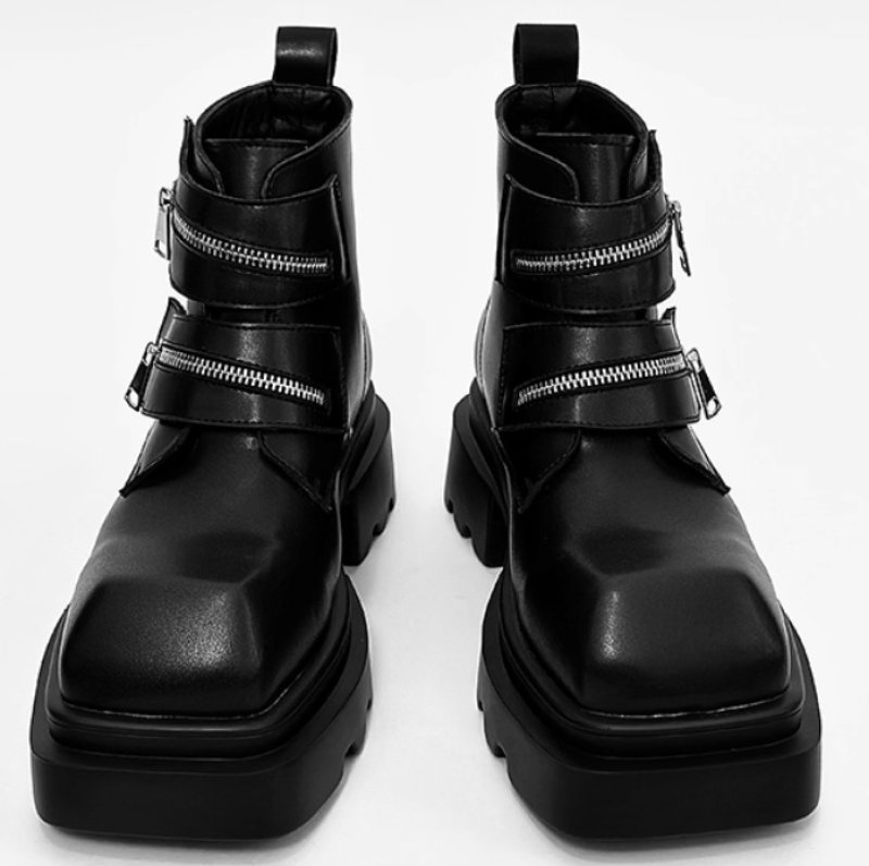画像2: High-top platform leather boots with zip closure　男女兼用ユニセックスレザージッププラットフォームハイカットマーティンブーツ (2)