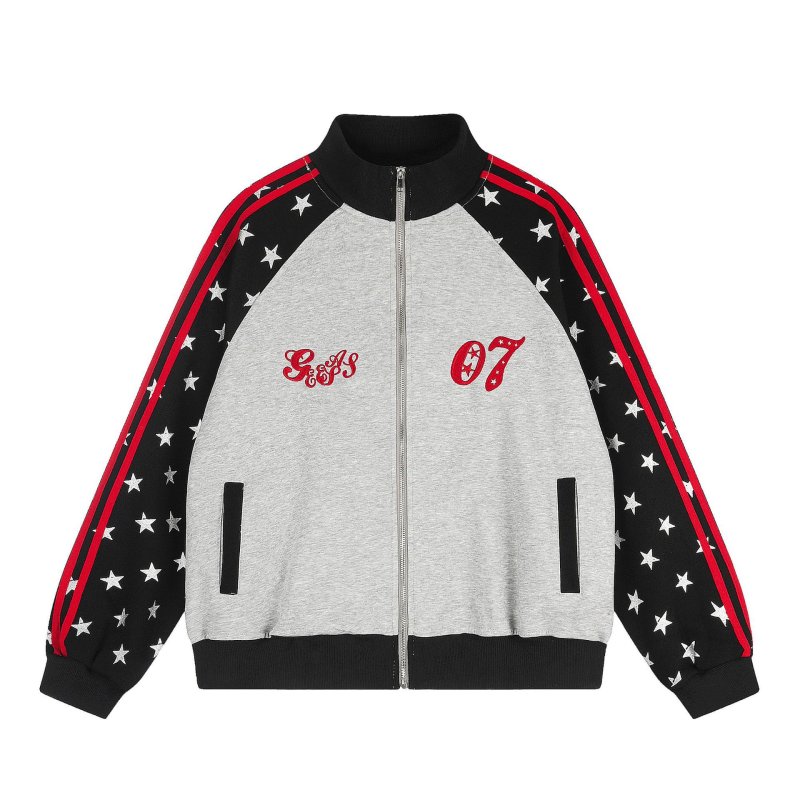 画像1: Y2K Color-Block Star-Print Stand-Collar Zip-Up Baseball Jacket blouson  ユニセックス男女兼用 Y2Kカラーブロックスター星柄スタンドカラージップアップジャケットブルゾン (1)