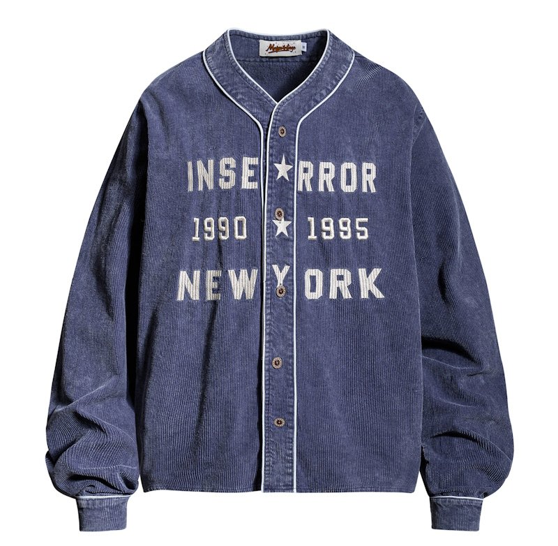 画像1: American Retro V-Neck Corduroy Baseball Jacket blouson  ユニセックス男女兼用 アメリカンレトロVネックコーデュロイベースボールジャケット ブルゾン (1)