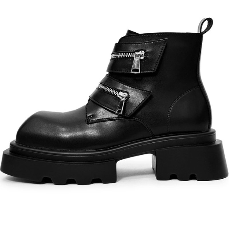 画像1: High-top platform leather boots with zip closure　男女兼用ユニセックスレザージッププラットフォームハイカットマーティンブーツ (1)