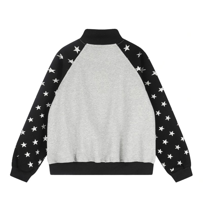 画像3: Y2K Color-Block Star-Print Stand-Collar Zip-Up Baseball Jacket blouson  ユニセックス男女兼用 Y2Kカラーブロックスター星柄スタンドカラージップアップジャケットブルゾン (3)