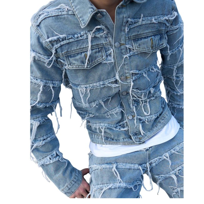 画像3: Fringed Distressed Denim Jacket blouson  ユニセックス 男女兼用 フリンジダメージデニムGジャンジャケット ブルゾン (3)