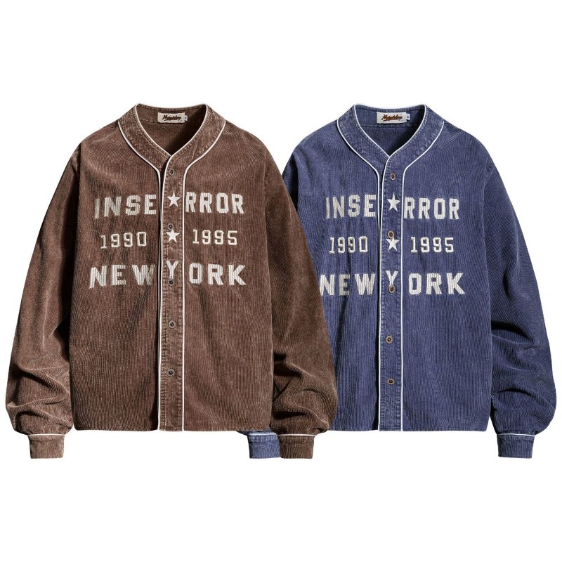 画像7: American Retro V-Neck Corduroy Baseball Jacket blouson  ユニセックス男女兼用 アメリカンレトロVネックコーデュロイベースボールジャケット ブルゾン (7)