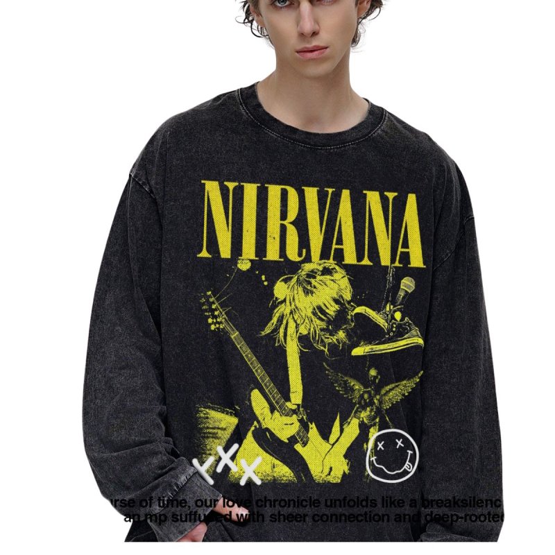 画像5: Unisex Nirvana Smile & Photo vintage style Print  Long Sleeve T-Shirt  ニルヴァーナ ヴィンテージスタイルスマイル＆フォト プリント 長袖 ラウンドネック Tシャツ ユニセックス 男女兼用 バンドT (5)