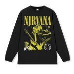 画像1: Unisex Nirvana Smile & Photo vintage style Print  Long Sleeve T-Shirt  ニルヴァーナ ヴィンテージスタイルスマイル＆フォト プリント 長袖 ラウンドネック Tシャツ ユニセックス 男女兼用 バンドT (1)