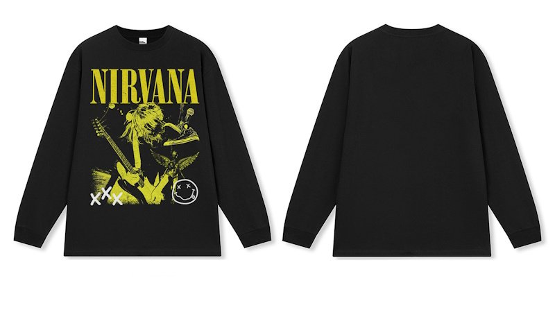 画像4: Unisex Nirvana Smile & Photo vintage style Print  Long Sleeve T-Shirt  ニルヴァーナ ヴィンテージスタイルスマイル＆フォト プリント 長袖 ラウンドネック Tシャツ ユニセックス 男女兼用 バンドT (4)