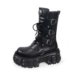 画像1: Metallic rock-style platform boots　男女兼用ユニセックスレザージッププラットフォームメタリックロックブーツ (1)