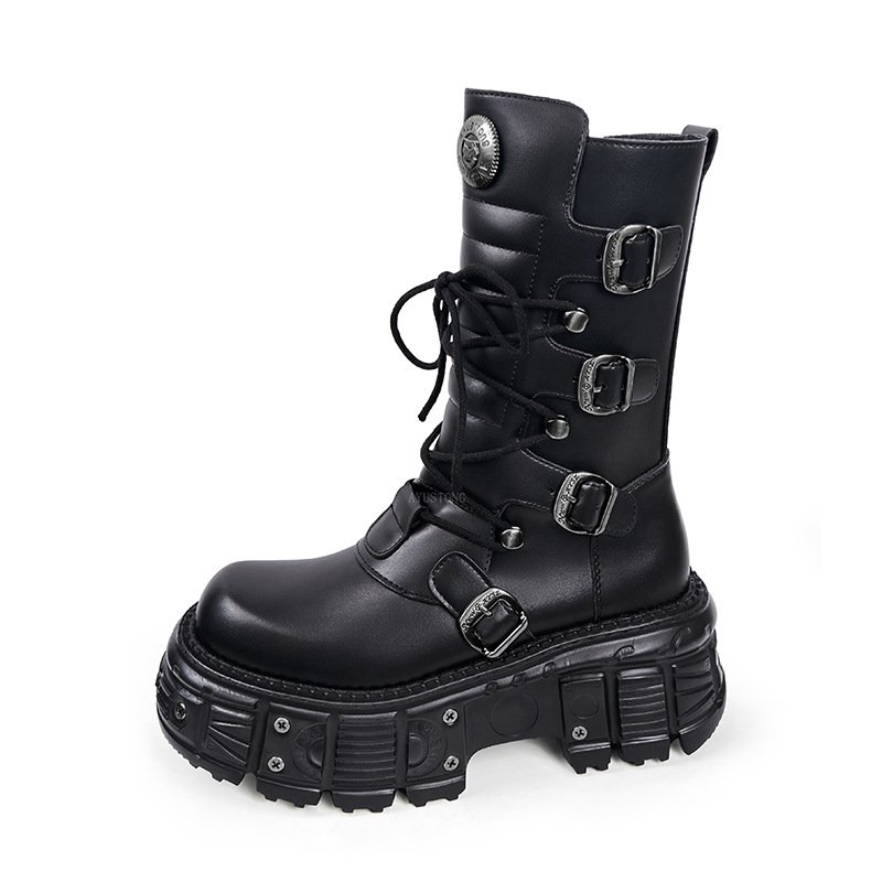 画像1: Metallic rock-style platform boots　男女兼用ユニセックスレザージッププラットフォームメタリックロックブーツ (1)