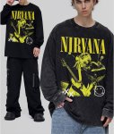 画像6: Unisex Nirvana Smile & Photo vintage style Print  Long Sleeve T-Shirt  ニルヴァーナ ヴィンテージスタイルスマイル＆フォト プリント 長袖 ラウンドネック Tシャツ ユニセックス 男女兼用 バンドT (6)