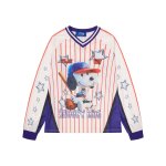 画像2: V-Neck Mesh Snoopy Baseball Long-Sleeve T-Shirt Pullover ユニセックス 男女兼用  Vネック スヌーピーベースボール長袖Tシャツプルオーバ (2)