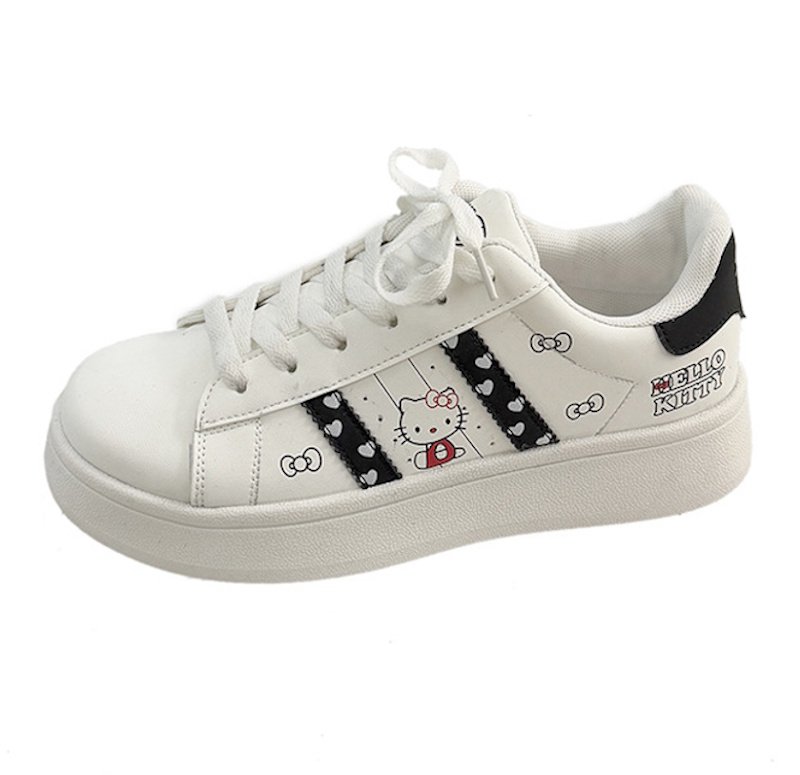 画像1: Ｗomen's Two-Stripe Hello Kitty Leather Sneakers Soles　2本ラインキティーレースアップレザースニーカー (1)