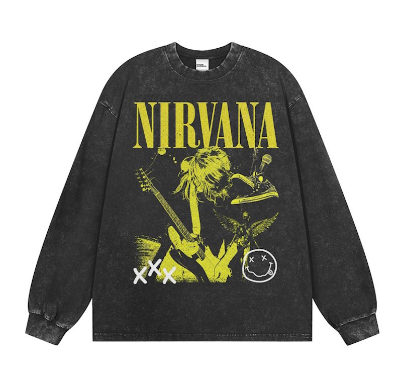 画像2: Unisex Nirvana Smile & Photo vintage style Print  Long Sleeve T-Shirt  ニルヴァーナ ヴィンテージスタイルスマイル＆フォト プリント 長袖 ラウンドネック Tシャツ ユニセックス 男女兼用 バンドT (2)