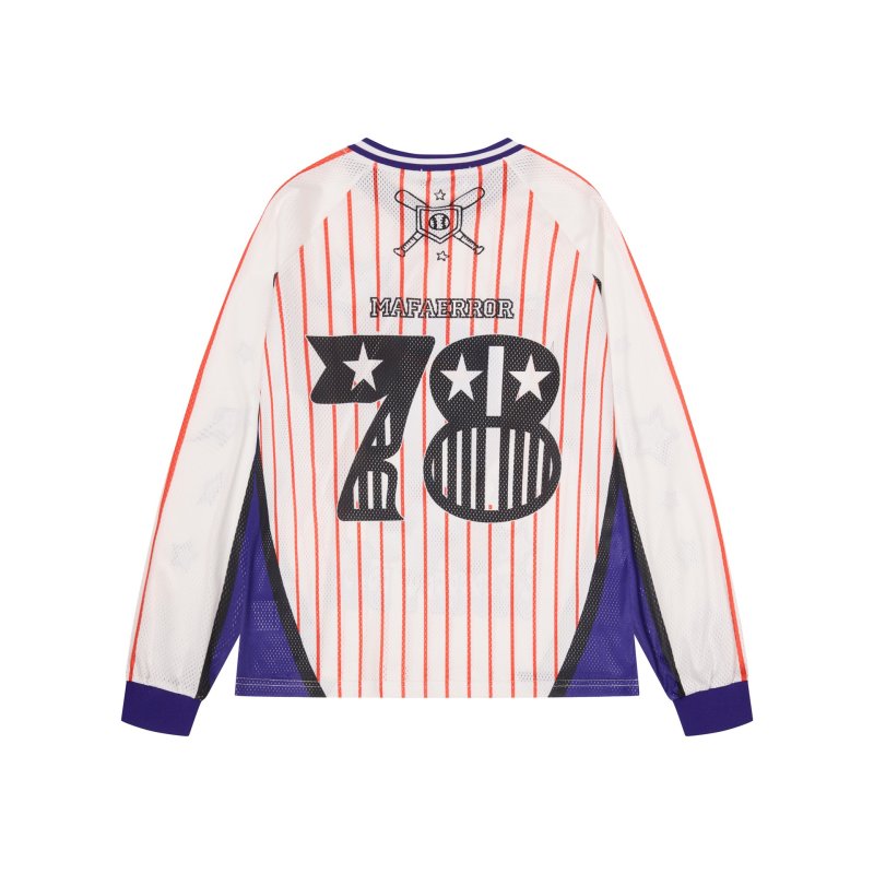 画像3: V-Neck Mesh Snoopy Baseball Long-Sleeve T-Shirt Pullover ユニセックス 男女兼用  Vネック スヌーピーベースボール長袖Tシャツプルオーバ (3)