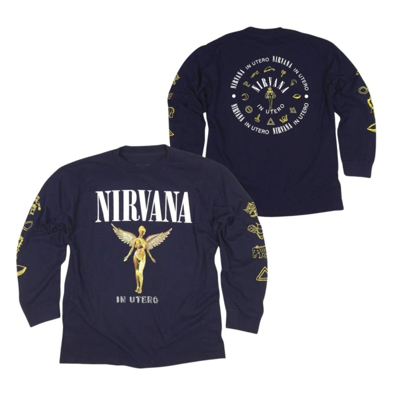 画像1: Unisex Nirvana vintage style Print  Long Sleeve T-Shirt  ニルヴァーナ ヴィンテージスタイル プリント 長袖 ラウンドネック Tシャツ ユニセックス 男女兼用 バンドT (1)
