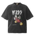 画像1: Unisex KISS x Mickey Mouse Vintage-Style Band T-Shirt    ヴィンテージスタイルKISSキス×ミッキーマウスヴィンテージスタイルバンドTシャツプリント  (1)