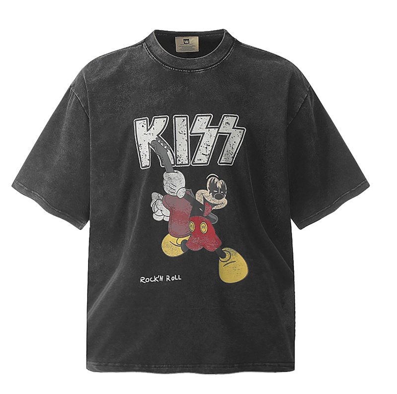 画像1: Unisex KISS x Mickey Mouse Vintage-Style Band T-Shirt    ヴィンテージスタイルKISSキス×ミッキーマウスヴィンテージスタイルバンドTシャツプリント  (1)