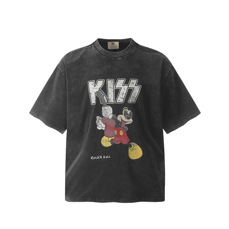 画像3: Unisex KISS x Mickey Mouse Vintage-Style Band T-Shirt    ヴィンテージスタイルKISSキス×ミッキーマウスヴィンテージスタイルバンドTシャツプリント  (3)