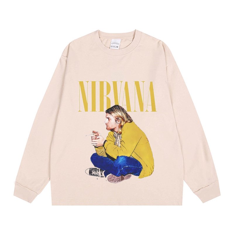 画像1: Unisex Nirvana Kurt Cobain Long-Sleeve vintage style Print  T-Shirt  ニルヴァーナカート・コバーン ヴィンテージスタイルプリント 長袖 ラウンドネック Tシャツ ユニセックス 男女兼用 バンドT (1)