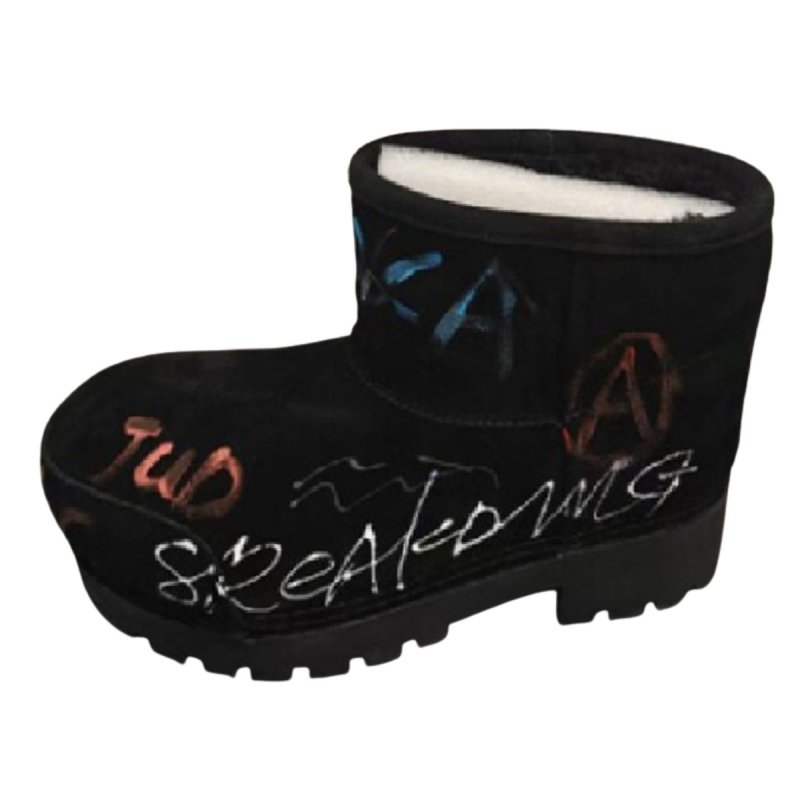 画像3: Mickey Mouse Head Graffiti Sheepskin Boots – Platform Short Boots　ミッキーマウスヘッドグラフィティシープスキンブーツ 厚底ショートブーツ (3)