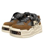 画像1: Unisex Metallic platform leather lace-up sneakers　ユニセックス男女兼用メタル厚底プラットフォームレザーレースアップスニーカースニーカー (1)