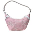 画像2: Hello Kitty Denim Embroidered Croissant Half-Moon Tote/Shoulder/Crossbody Bag　ハローキティデニム刺繍クロワッサン半月トートショルダーバッグクロスボディバッグ (2)