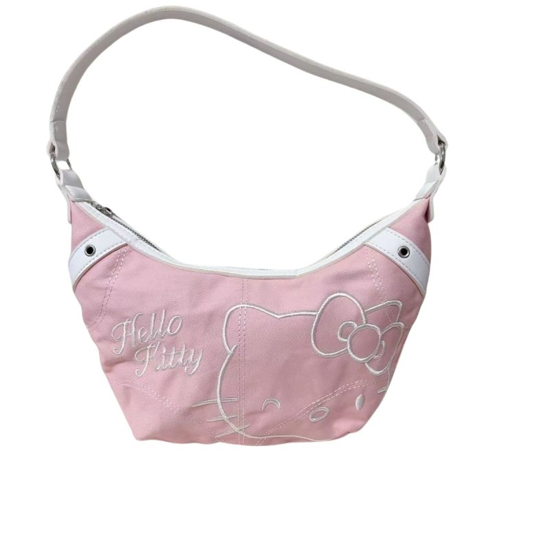 画像2: Hello Kitty Denim Embroidered Croissant Half-Moon Tote/Shoulder/Crossbody Bag　ハローキティデニム刺繍クロワッサン半月トートショルダーバッグクロスボディバッグ (2)