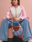 画像4: Hello Kitty Denim Embroidered Croissant Half-Moon Tote/Shoulder/Crossbody Bag　ハローキティデニム刺繍クロワッサン半月トートショルダーバッグクロスボディバッグ (4)