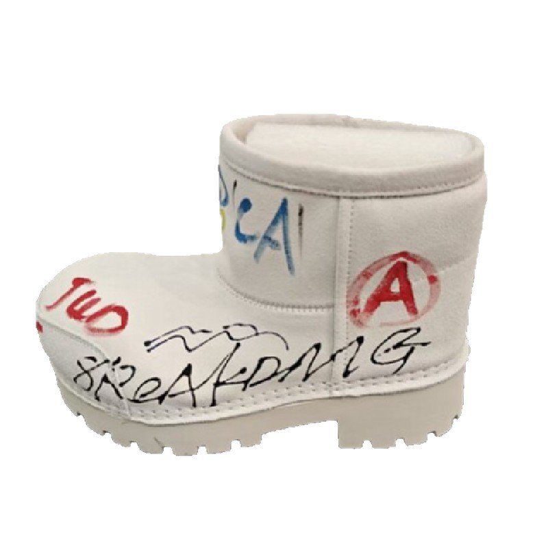 画像2: Mickey Mouse Head Graffiti Sheepskin Boots – Platform Short Boots　ミッキーマウスヘッドグラフィティシープスキンブーツ 厚底ショートブーツ (2)