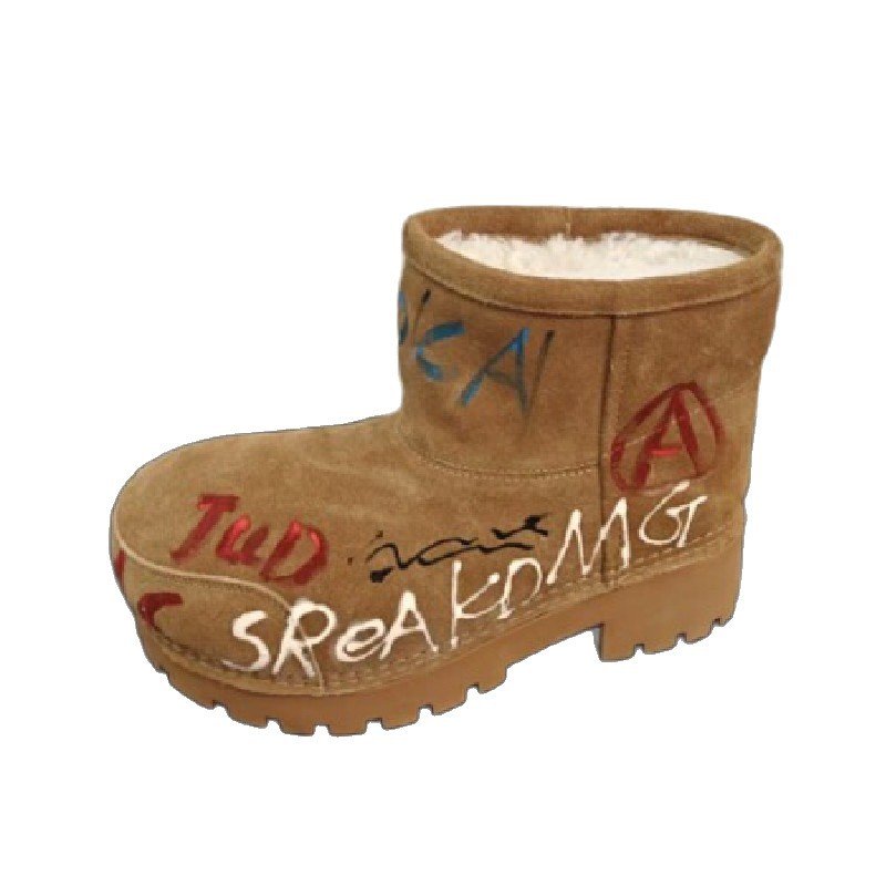 画像7: Mickey Mouse Head Graffiti Sheepskin Boots – Platform Short Boots　ミッキーマウスヘッドグラフィティシープスキンブーツ 厚底ショートブーツ (7)