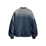 画像2: Letter-Print Washed Gradient Denim Long-Sleeve Pullover ユニセックス 男女兼用 レタープリント ウォッシュ  グラデーションデニムプルオーバ (2)