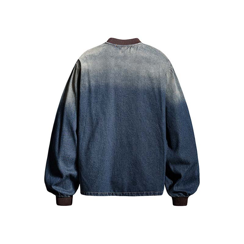 画像2: Letter-Print Washed Gradient Denim Long-Sleeve Pullover ユニセックス 男女兼用 レタープリント ウォッシュ  グラデーションデニムプルオーバ (2)
