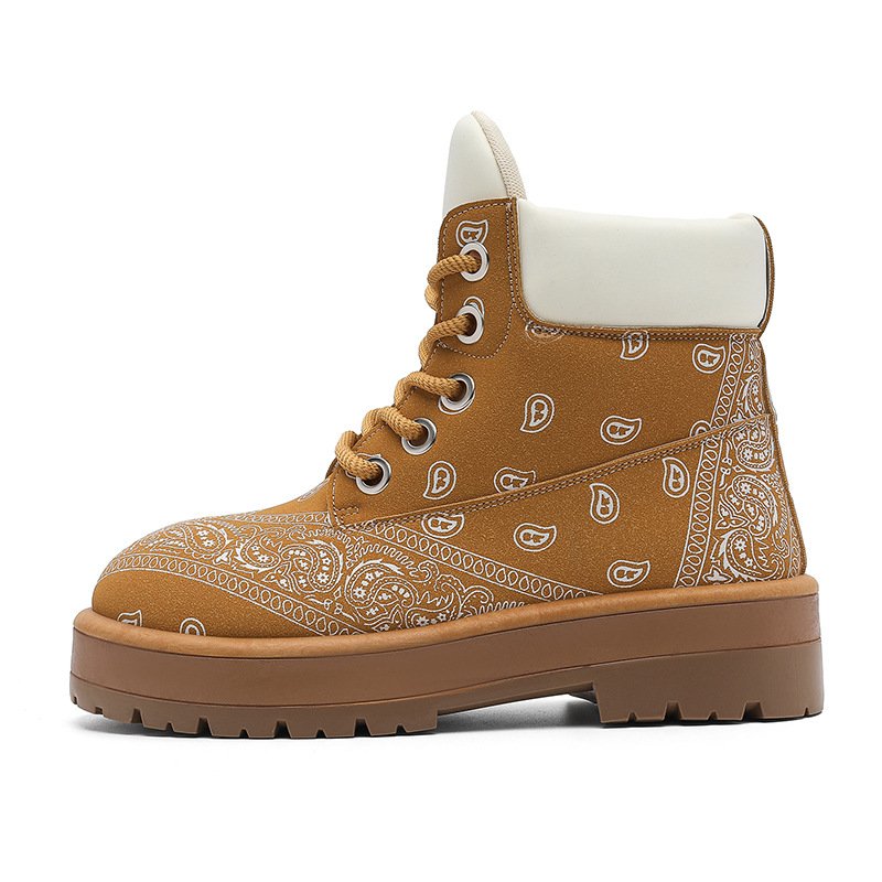 画像2: Paisley-pattern high-top platform combat boots　男女兼用ユニセックスレザーペイズリーバンダナ柄プラットフォームハイカットマーティンブーツ (2)