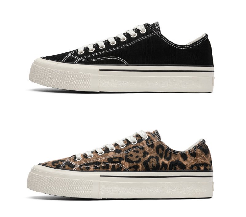 画像5: Unisex Leopard & Black Canvas Platform Lace-Up Sneakers ユニセックス男女兼用レオパード＆ブラックレースアッププラットフォームスニーカー (5)