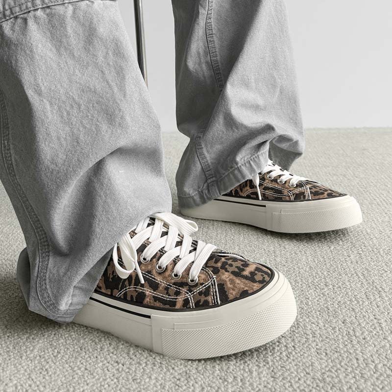 画像6: Unisex Leopard & Black Canvas Platform Lace-Up Sneakers ユニセックス男女兼用レオパード＆ブラックレースアッププラットフォームスニーカー (6)