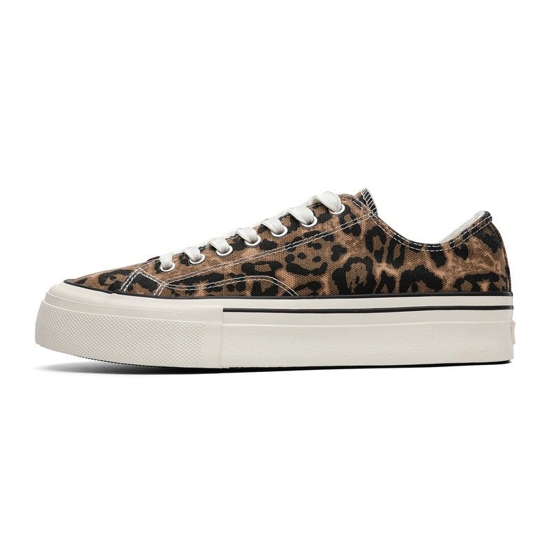画像1: Unisex Leopard & Black Canvas Platform Lace-Up Sneakers ユニセックス男女兼用レオパード＆ブラックレースアッププラットフォームスニーカー (1)