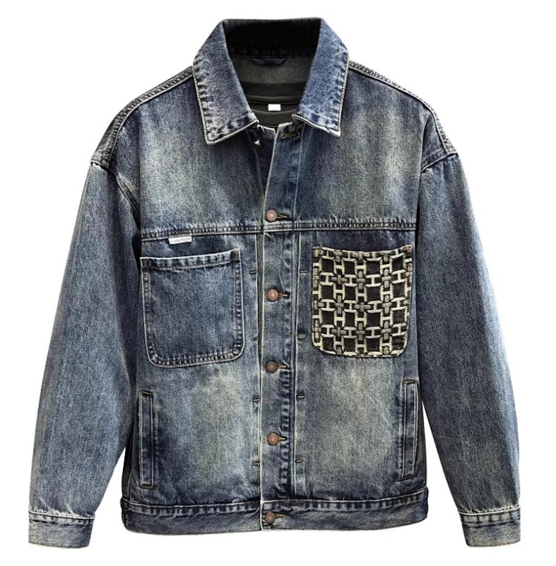 画像1: Denim Jacket with Pocket H-Point Detail Jacket blouson  ユニセックス男女兼用 ポケットHポイントデニムGジャンジャケットブルゾン (1)